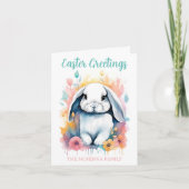 Schattigee Waterverf Bunny Floral Pasen Kaart (Voorkant)