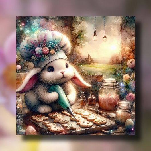 Schattigee Waterverf Bunny Frosting Paaskoekjes Feestdagenkaart