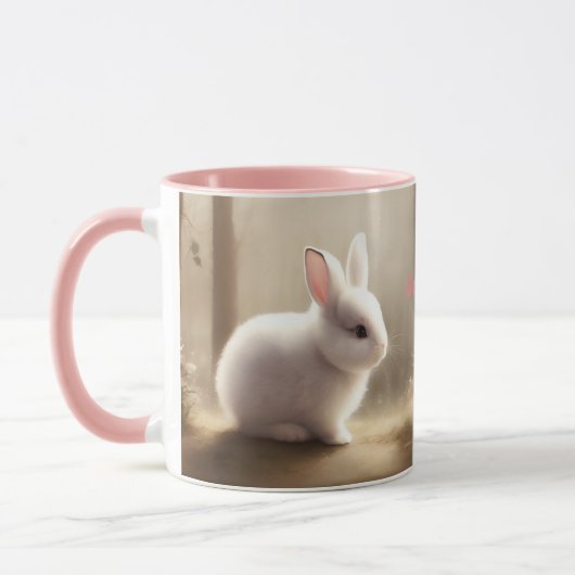 Schattigee Waterverf Bunny Gepersonaliseerde Naam Mok (Links)