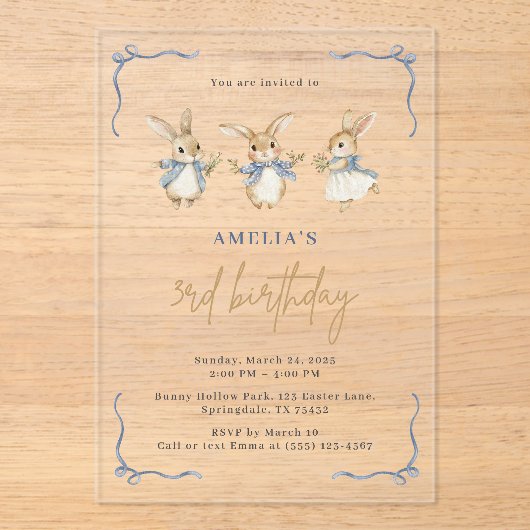 Schattigee Waterverf Bunny Kind Paasfeest Acryl Uitnodigingen (Voorkant)