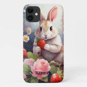 Schattigee Waterverf Bunny met Aardbei & Bloemen Case-Mate iPhone Case (Achterkant)