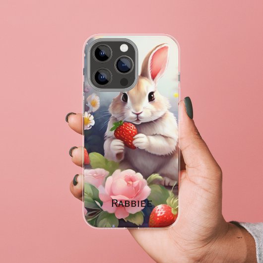 Schattigee Waterverf Bunny met Aardbei & Bloemen Case-Mate iPhone Case