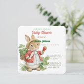 Schattigee Waterverf Bunny met aardbeien Save The Date (Staand voorkant)
