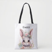 Schattigee Waterverf Bunny Paasnaam Canvas tas (Voorkant)