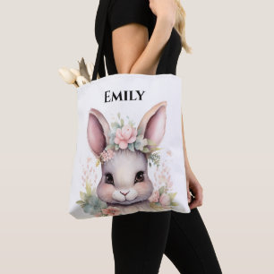 Schattigee Waterverf Bunny Paasnaam Canvas tas
