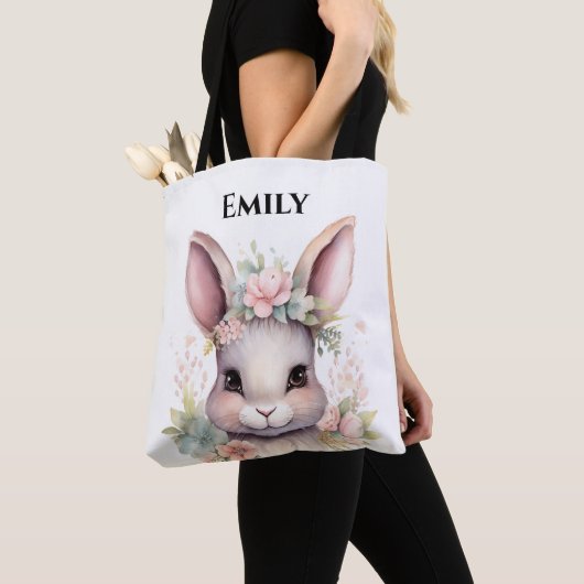 Schattigee Waterverf Bunny Paasnaam Canvas tas (Dichtbij)