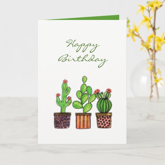 Schattigee Waterverf Cactus in potten Kaart (Gele Bloem)