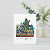 Schattigee Waterverf cactus tuin in prachtige pot Briefkaart (Staand voorkant)