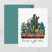 Schattigee Waterverf cactus tuin in prachtige pot Briefkaart (Voorkant / Achterkant)