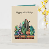 Schattigee Waterverf cactus tuin in prachtige pot Kaart (Gele Bloem)