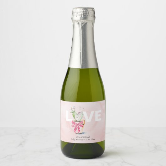 Schattigee Waterverf Cactus Valentijns Partij Favo Sparkling Wijnetiket (Voorkant)