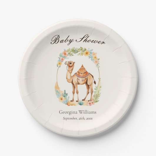 Schattigee Waterverf Camel Baby shower Papieren Bordje (Voorkant)
