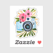 Schattigee Waterverf Camera en Bloemen Sticker (Vel)