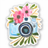 Schattigee Waterverf Camera en Bloemen Sticker (Voorkant)