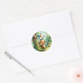 Schattigee Waterverf Cartoon Baby Beer welp Verjaa Ronde Sticker (Envelop)