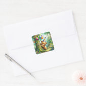 Schattigee Waterverf Cartoon Baby Beer welp Verjaa Vierkante Sticker (Envelop)