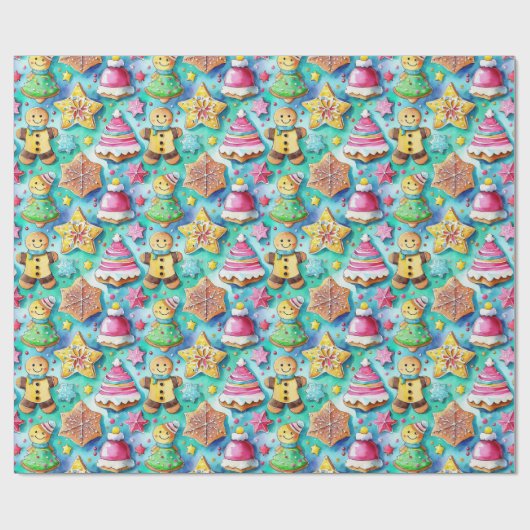 Schattigee Waterverf Cartoon Gingerbread Cookie Cadeaupapier (Vlak)