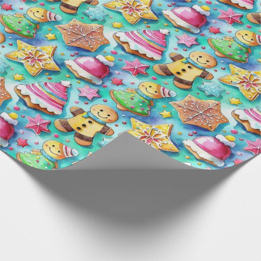 Schattigee Waterverf Cartoon Gingerbread Cookie Cadeaupapier (Hoek)