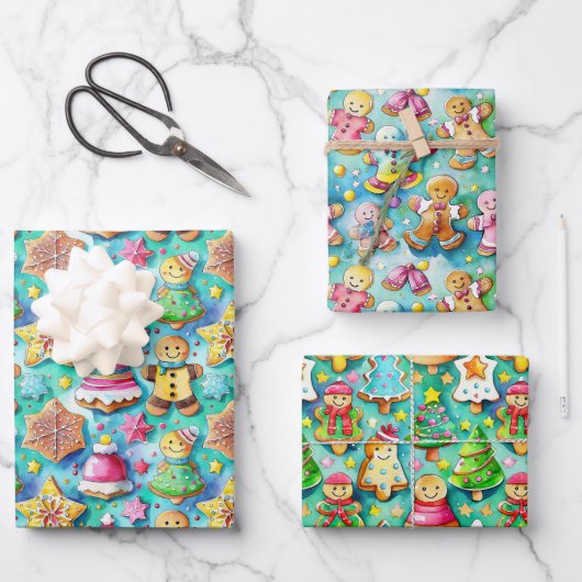 Schattigee Waterverf Cartoon Gingerbread Cookie Inpakpapier Vel (Voorkant)