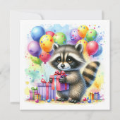 Schattigee Waterverf Cartoon wasbeer Verjaardag Kaart (Voorkant)
