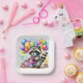 Schattigee Waterverf Cartoon wasbeer Verjaardag Papieren Bordje (Feest)