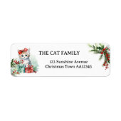 Schattigee Waterverf Cat Christmas Retouradreslabe Etiket (Voorkant)