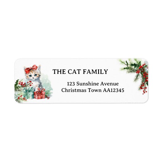 Schattigee Waterverf Cat Christmas Retouradreslabe Etiket (Voorkant)