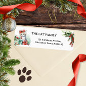 Schattigee Waterverf Cat Christmas Retouradreslabe Etiket