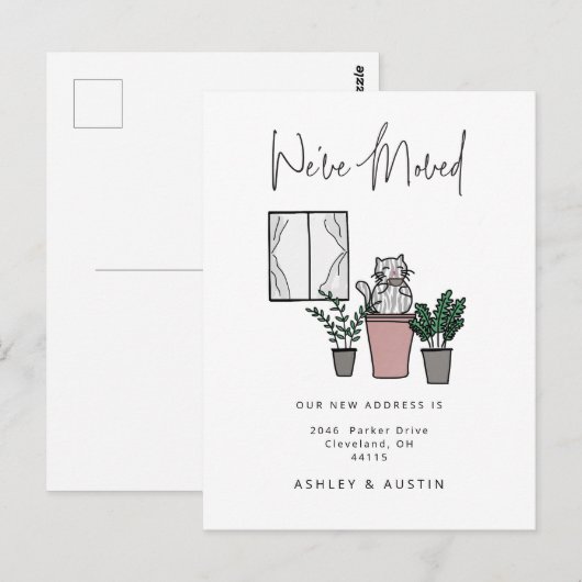 Schattigee Waterverf Cat Fun We hebben Verhuisd Ni Briefkaart (Voorkant / Achterkant)