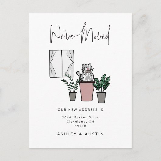 Schattigee Waterverf Cat Fun We hebben Verhuisd Ni Briefkaart (Voorkant)