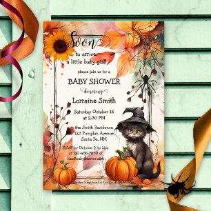 Schattigee Waterverf Cat Halloween Baby shower Kaart