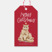 Schattigee Waterverf Cat Meowy Christmas Cadeaulabel (Voorkant)