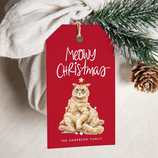 Schattigee Waterverf Cat Meowy Christmas Cadeaulabel