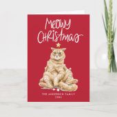 Schattigee Waterverf Cat Meowy Christmas Non-Foto Feestdagen Kaart (Voorkant)