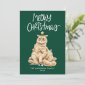 Schattigee Waterverf Cat Meowy Christmas Non-Foto Feestdagenkaart (Staand voorkant)