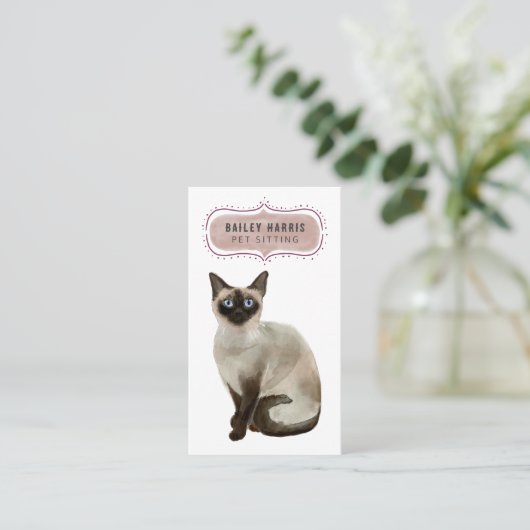 Schattigee Waterverf Cat Pet Sitter Visitekaartje (Staand voorkant)