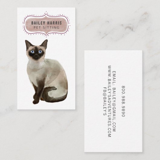 Schattigee Waterverf Cat Pet Sitter Visitekaartje (Voorkant / Achterkant)