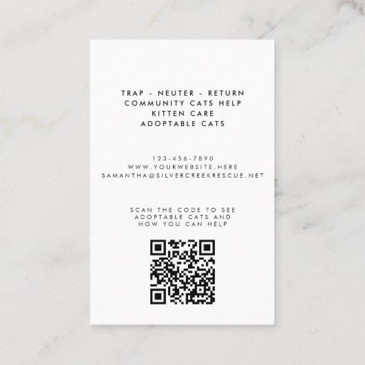 Schattigee Waterverf Cat Rescue Dierenverzorging Visitekaartje (Achterkant)