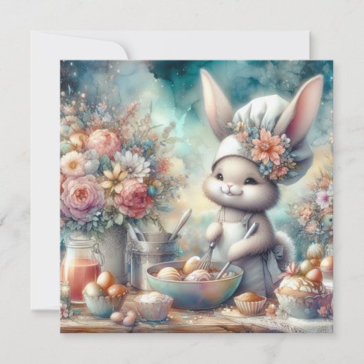 Schattigee Waterverf Chef Bunny Kleurplaten Paasei Feestdagenkaart (Voorkant)