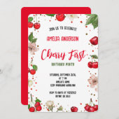 Schattigee waterverf Cherry 1e verjaardagsfeest Kaart (Voorkant / Achterkant)
