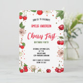 Schattigee waterverf Cherry 1e verjaardagsfeest Kaart (Staand voorkant)