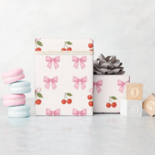Schattigee Waterverf Cherry Bow Coquette Pattern Cadeaupapier