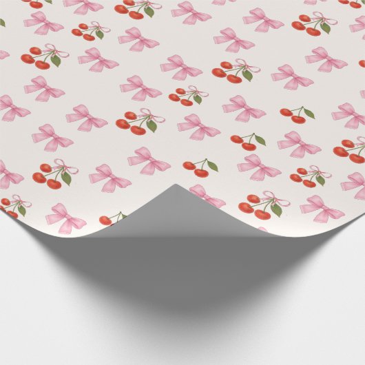 Schattigee Waterverf Cherry Bow Coquette Pattern Cadeaupapier (Hoek)