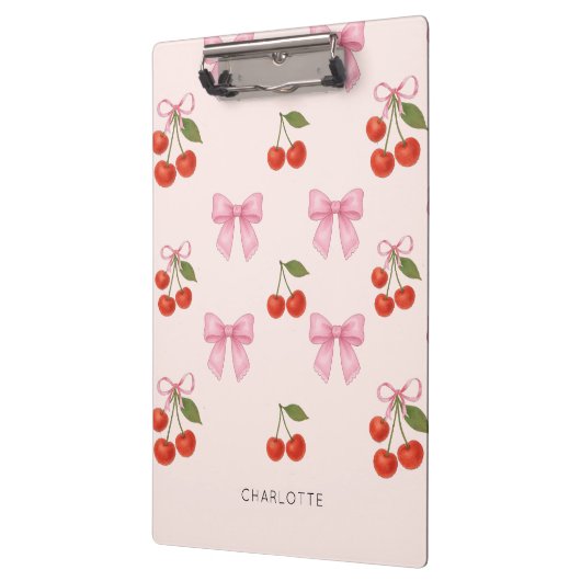 Schattigee Waterverf Cherry Bow Coquette Pattern Klembord (Links)