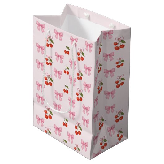 Schattigee Waterverf Cherry Bow Coquette Pattern Medium Cadeauzakje (Voorkant Gekanteld)