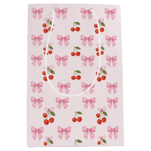 Schattigee Waterverf Cherry Bow Coquette Pattern Medium Cadeauzakje (Voorkant)