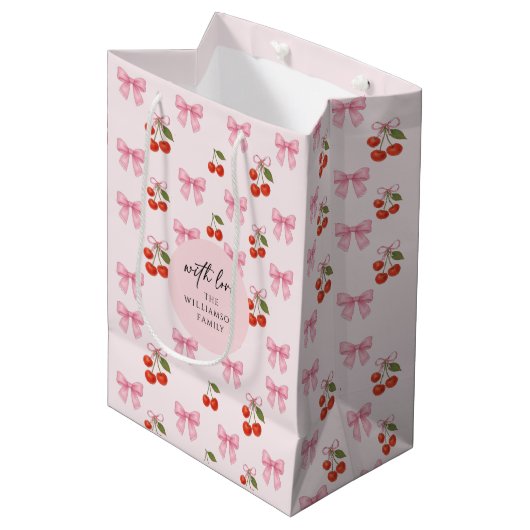 Schattigee Waterverf Cherry Bow Coquette Pattern Medium Cadeauzakje (Voorkant Gekanteld)