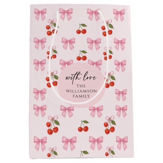 Schattigee Waterverf Cherry Bow Coquette Pattern Medium Cadeauzakje (Voorkant)