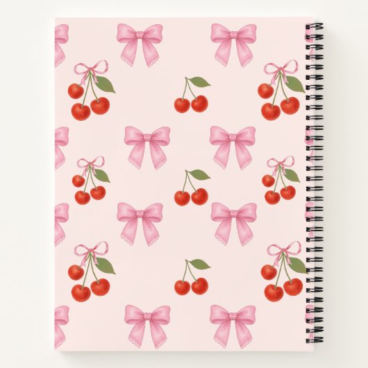 Schattigee Waterverf Cherry Bow Coquette Pattern Notitieboek (Achterkant)