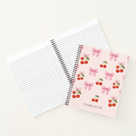Schattigee Waterverf Cherry Bow Coquette Pattern Notitieboek (Binnen)